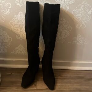 Black suede over knee boot